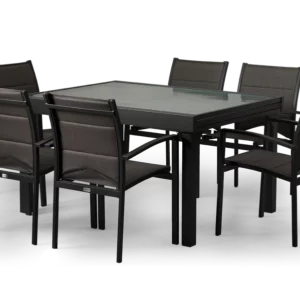ROMA 135 GREY | שולחן אלומיניום זכוכית ושישה כיסאות אוכל לגינה- אחרון מתצוגה