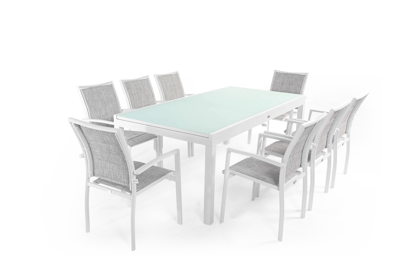 LAURA 200 WHITE | שולחן וכיסאות אוכל מאלומיניום לבן לגינה