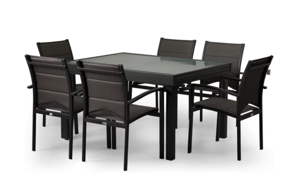 ROMA 135 GREY | שולחן אלומיניום זכוכית ושישה כיסאות אוכל לגינה