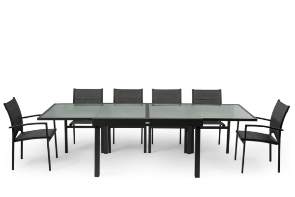 ROMA 135 GREY | שולחן אלומיניום זכוכית ושישה כיסאות אוכל לגינה